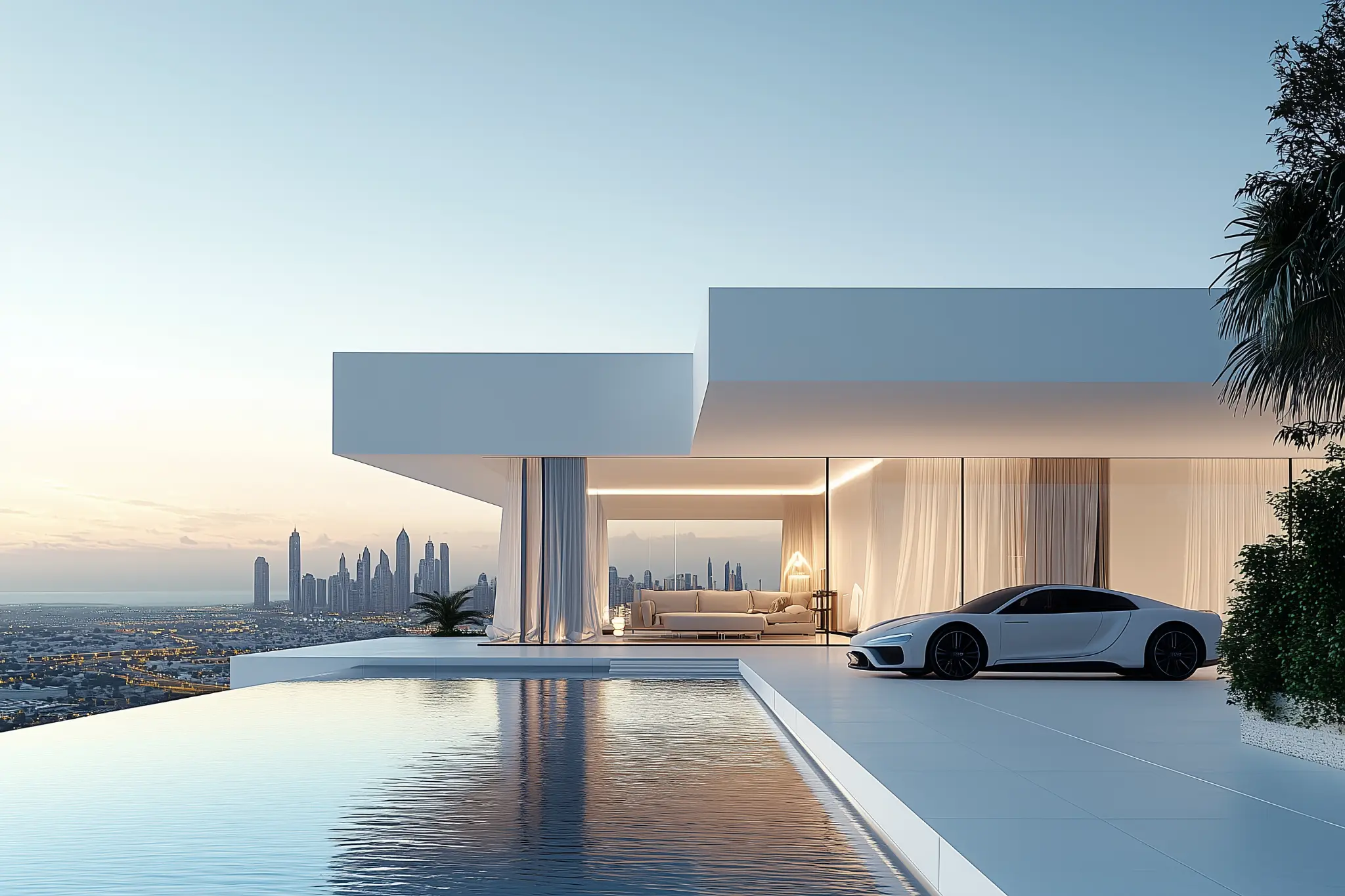 Contemporary residential architecture visualization by the sea