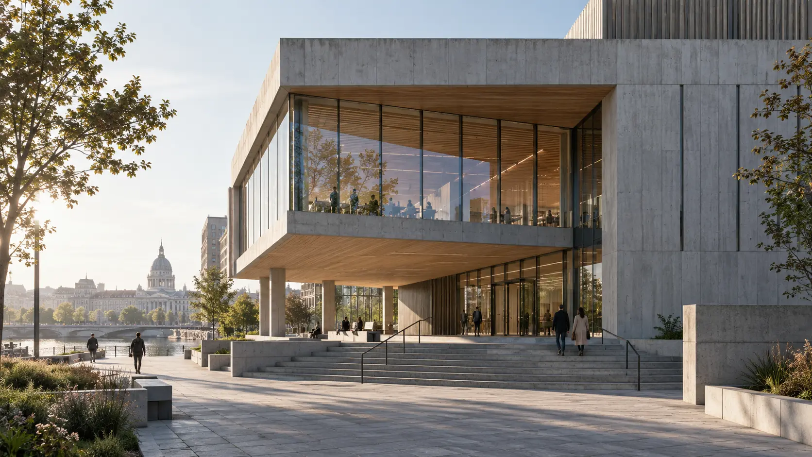 Visualización arquitectónica de un edificio público desarrollada para arquitectos