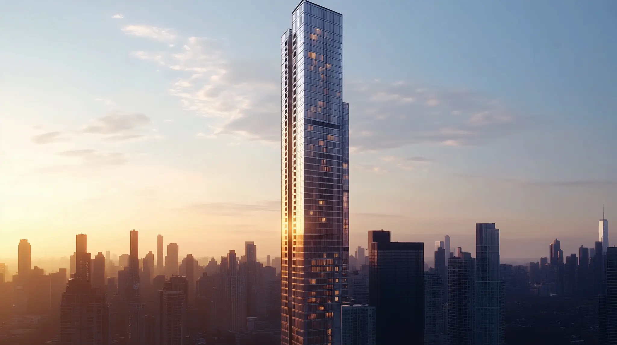 Visualización arquitectónica de una torre integrada en un paisaje urbano